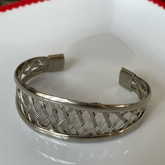 Handmade Silver Toned Cuff Braid Pattern Bracelet - Picture 3 of 8